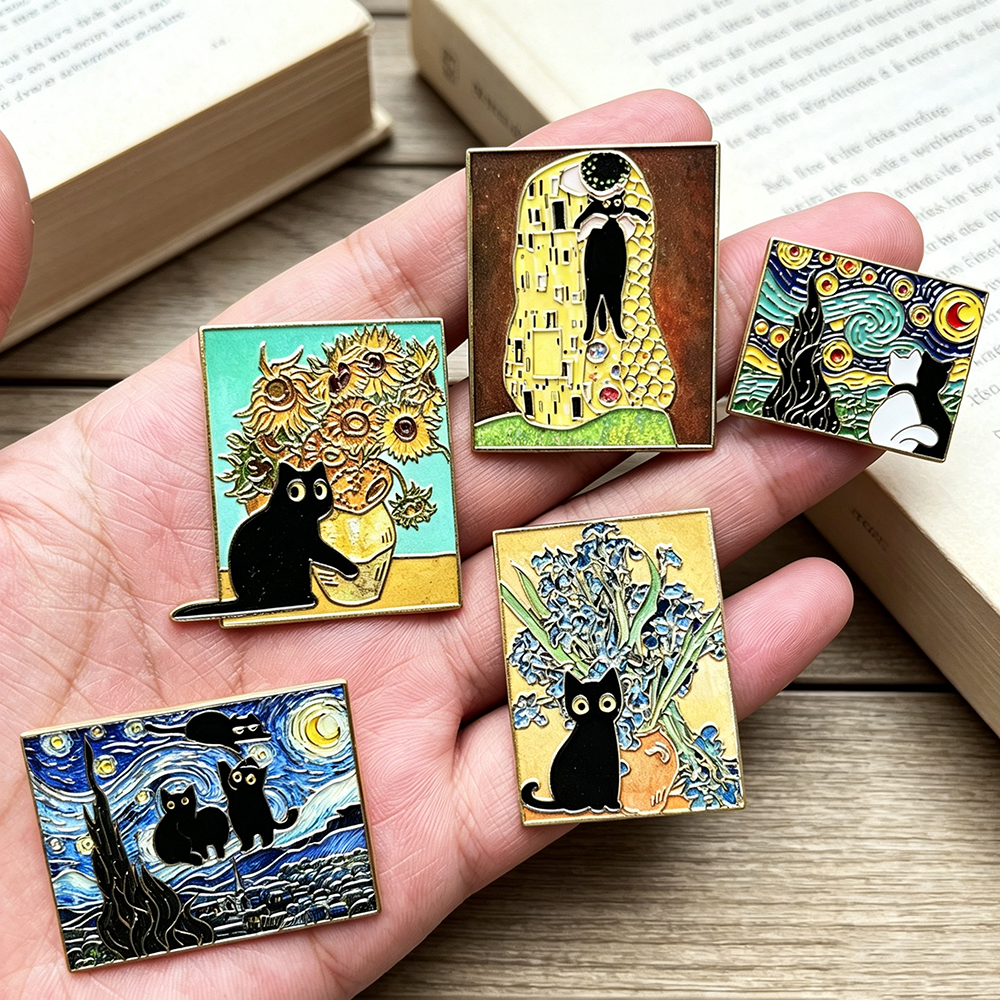 5pcs Famous Painting Black Cat - Collectible Vintage Brooches recensie en prijs