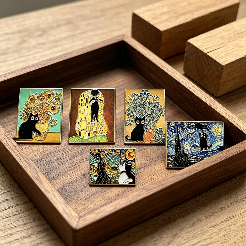 5pcs Famous Painting Black Cat - Collectible Vintage Brooches recensie en prijs