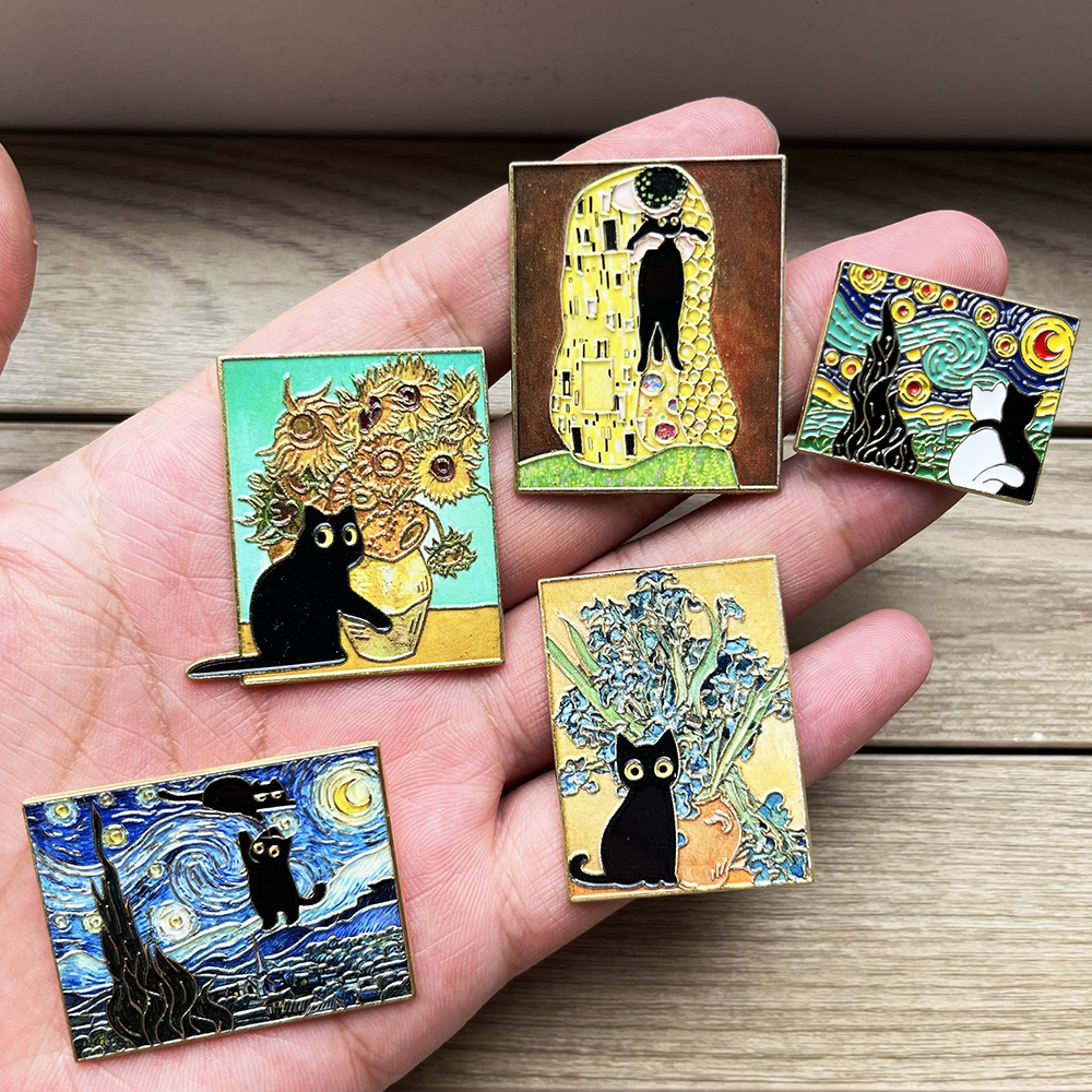 5pcs Famous Painting Black Cat - Collectible Vintage Brooches recensie en prijs